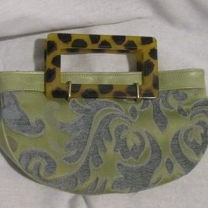 OCCHIO Green Leather & Silk Evening Clutch Bag